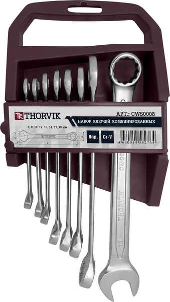 Набор ключей комбинированных  8шт 8-19 Thorvik пласт. держатель